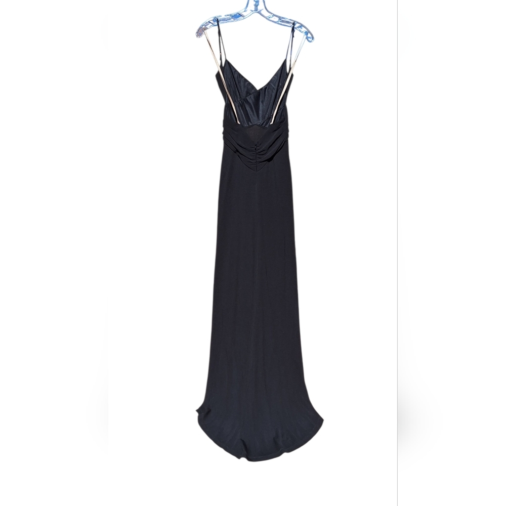 BCBG Backless Cut Out Dress Train Floor Length Formal Goth Witchy Vamp Black XS